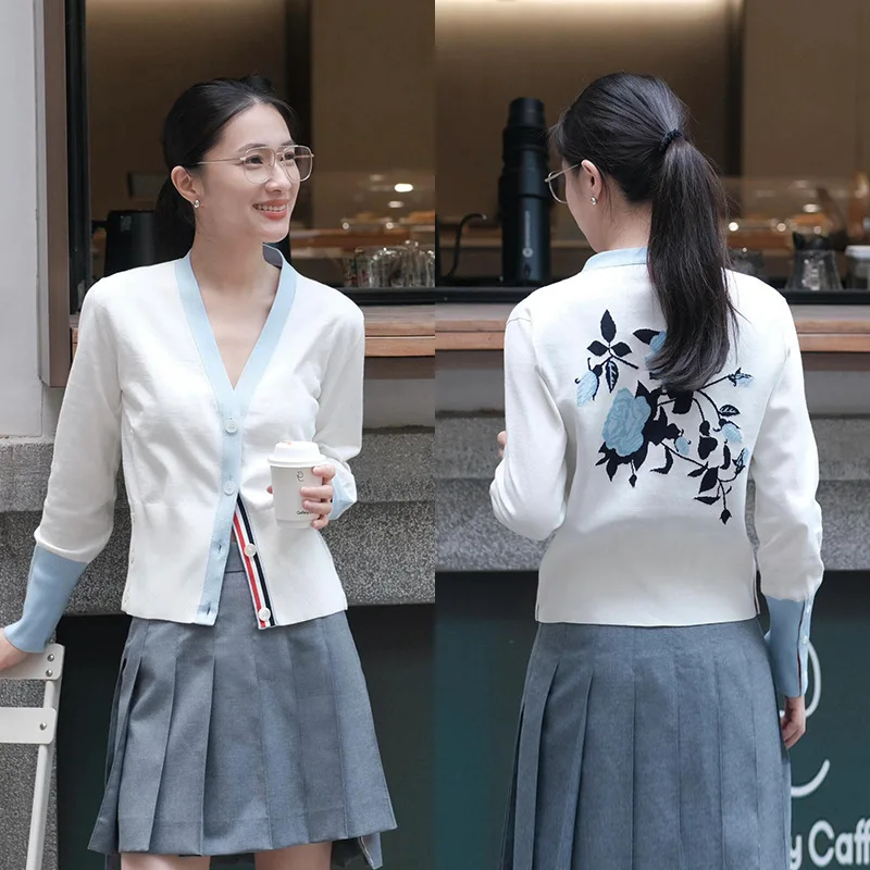 Faionable Embroidered Rose Ba Design Knitted Cardigan Color Blo V-Ne Versatile Youthful Looking Women's Outerwear - AliExpress Sweaters&Jumpers