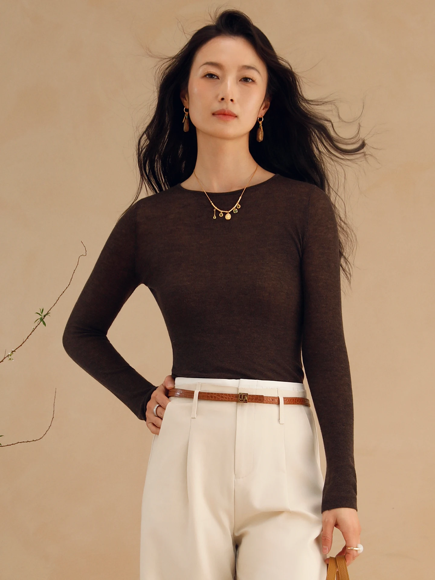 Women's round Ne Long Sve Base irt Silk Wool Blend Slim Fit Inner Wear Top Spring 2026 New Sle Soluble Camere Sweater - AliExpress Sweaters&Jumpers