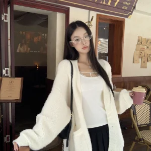 White Knitted Open Cardigan Women's Korean Sle Spring Faion Top Long Sve Button down Midi Length Sweater Jaet - AliExpress Sweaters&Jumpers