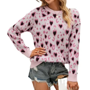 2023 autumn and winter new contrasting color love knitted sweater European and American cross-border round neck pullover women - AliExpress Sweaters&Jumpers