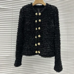 High-End Knitted Long Sve round Ne Open Cardigan Women's Jaet Parisian Luxury Sle Double Row Gold Bule Ele - AliExpress Sweaters&Jumpers