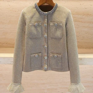 Luxury Women's Knitted Cardigan Coat with Bell Sleeves And Diamond Embellishments for Autumn Winter Elegant Commute Style - AliExpress Sweaters&Jumpers
