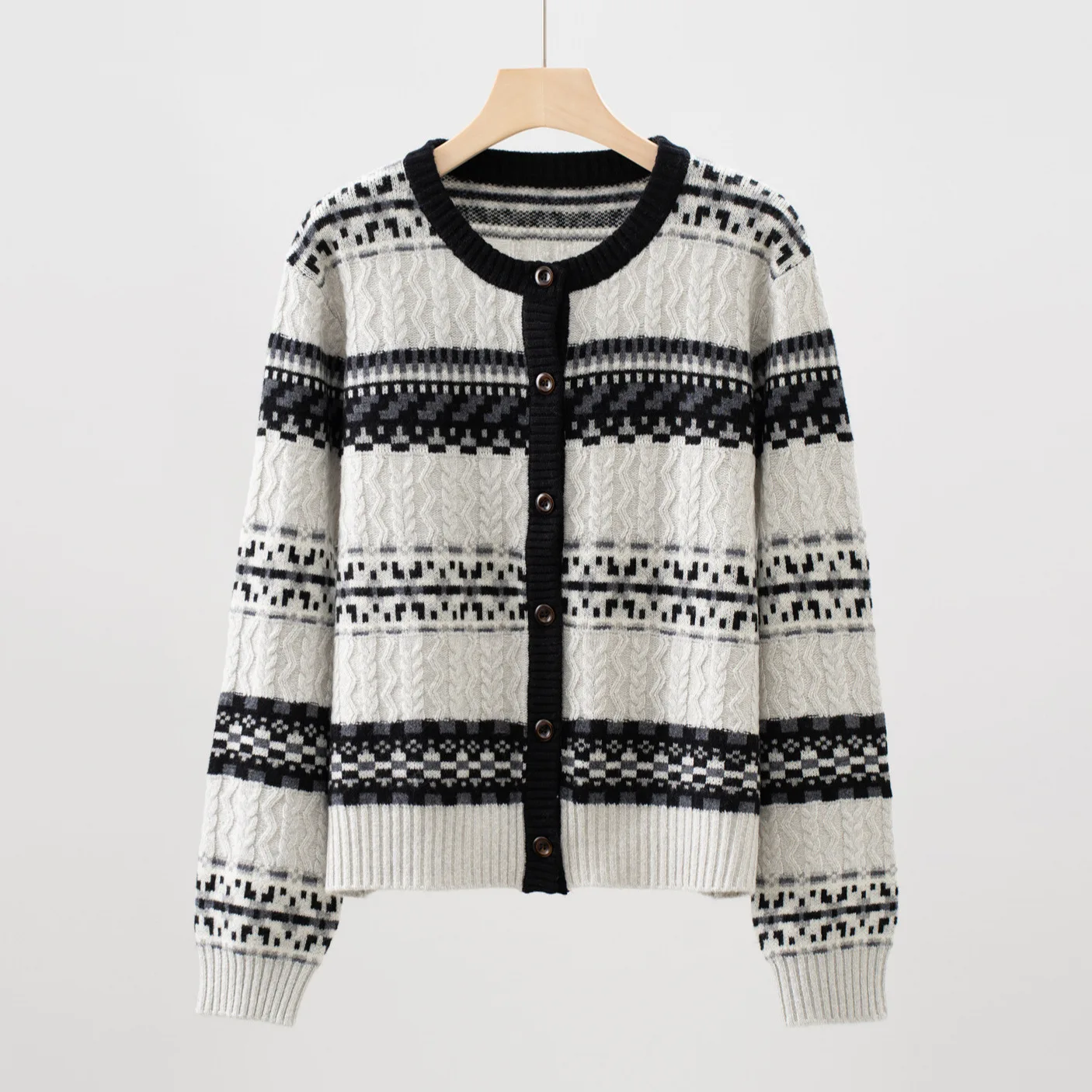 2025 Autumn And Winter New Cashmere Wool Fair Isle Round Neck Button Knitted Cardigan Retro Versatile Jacket For Women - AliExpress Sweaters&Jumpers