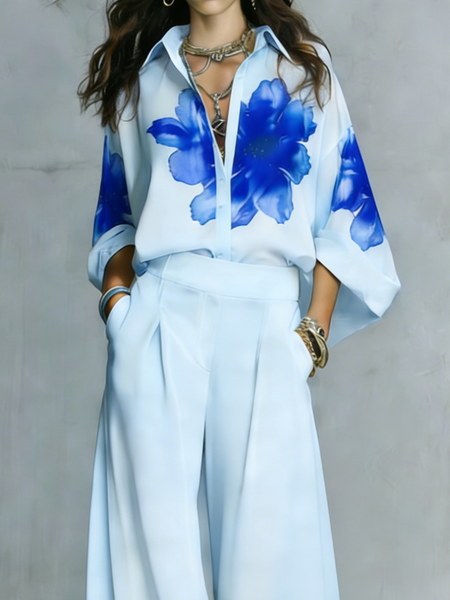 Urban Floral Shirt Collar Shirt, Blouses and Shirts, color:As Picture|size:XXL, Stylewe