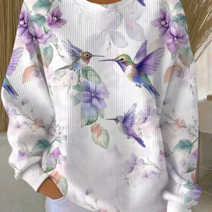 Women Floral Crew Neck Printing Casual Spring/Fall Long Sleeve Sweatshirt, JustFashionNow Sweatshirts & Hoodies, color:White|size:5XL