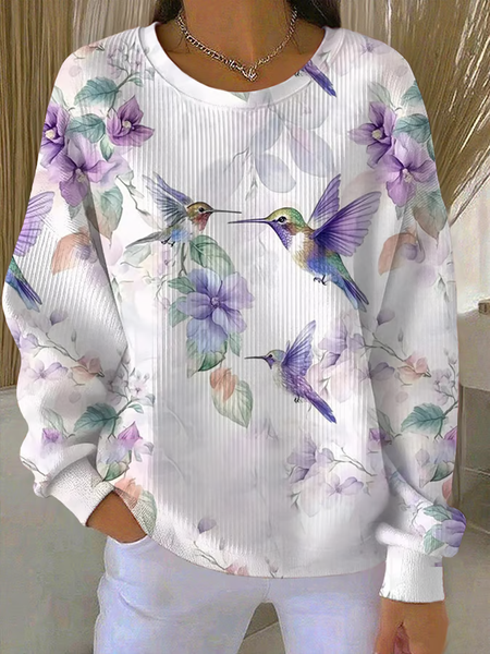 Women Floral Crew Neck Printing Casual Spring/Fall Long Sleeve Sweatshirt, JustFashionNow Sweatshirts & Hoodies, color:White|size:5XL