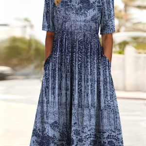 Women Abstract Short Sleeve Crew Neck Printing Dress Daily Casual Maxi Shift Dress H-Line Summer Dress, JustFashionNow Casual Dresses, color:Navyblue|size:4XL