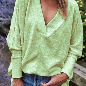 Women Plain V Neck Split Joint Vintage Spring/Fall Long Sleeve Sweatshirt, JustFashionNow Sweatshirts & Hoodies, color:Aqua|size:3XL