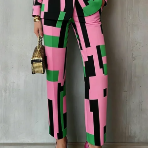 Elegant Geometric Printing Straight Pants, Pants, color:Pink|size:XXL, Stylewe