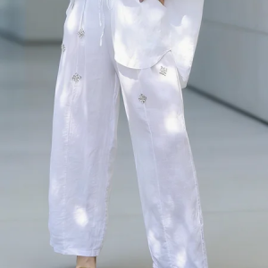 Casual Plain Straight Pants, Pants, color:White|size:XXL, Stylewe
