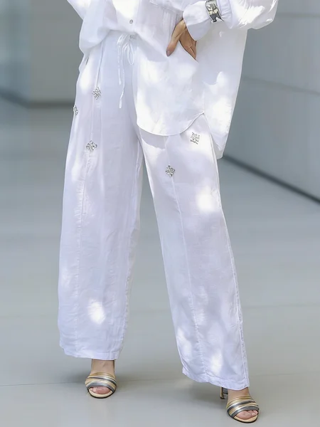 Casual Plain Straight Pants, Pants, color:White|size:XXL, Stylewe