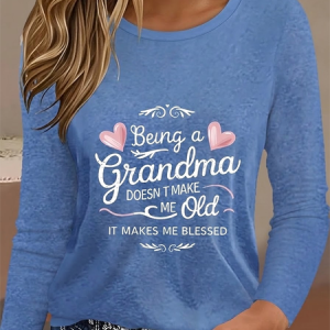 Women Text Letters Long Sleeve Tee T-shirt Crew Neck Printing Casual Graphic Tee Spring/Fall Top, JustFashionNow T-Shirts, color:Blue|size:XXL