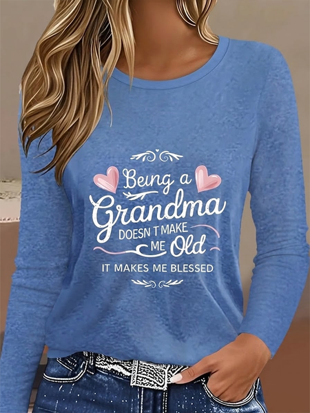 Women Text Letters Long Sleeve Tee T-shirt Crew Neck Printing Casual Graphic Tee Spring/Fall Top, JustFashionNow T-Shirts, color:Blue|size:XXL