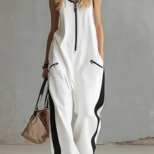 Casual Color Block Crew Neck Tank Jumpsuit, Jumpsuits, color:Black-white|size:XXL, Stylewe