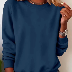 Women Plain Crew Neck Printing Casual Spring/Fall Long Sleeve Sweatshirt, JustFashionNow Sweatshirts & Hoodies, color:Deep Blue|size:XXL