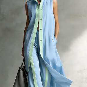 Urban Color Block Split Joint Shirt Collar Shirt, Blouses and Shirts, color:Blue|size:XXL, Stylewe