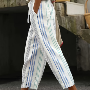 Women Striped Ankle Pants Pants Casual Spring/Fall Trousers, JustFashionNow Pants, color:White|size:4XL