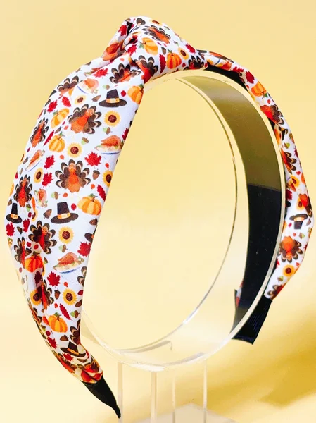 Handmade Chick Leaf Pumpkin Print Knotted Headband Fabric Easter Bohemian Hair Accessory, JustFashionNow Women Hair Accessories, color:Orange Red|size:One-size