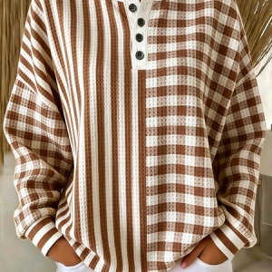 Women Striped Casual Spring/Fall Long Sleeve Sweatshirt, JustFashionNow Sweatshirts & Hoodies, color:Light Brown|size:5XL