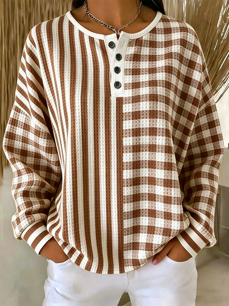 Women Striped Casual Spring/Fall Long Sleeve Sweatshirt, JustFashionNow Sweatshirts & Hoodies, color:Light Brown|size:5XL