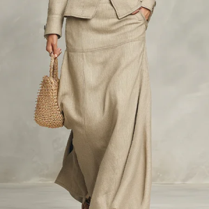Urban Plain Maxi Skirt, Skirts, color:Oatmeal|size:XXL, Stylewe