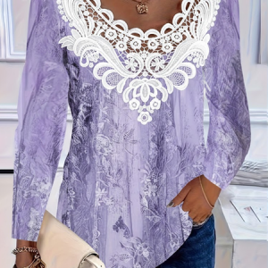 Women Abstract Long Sleeve Tee T-shirt Crew Neck Printing Casual Graphic Tee Spring/Fall Top, JustFashionNow T-Shirts, color:Purple|size:4XL