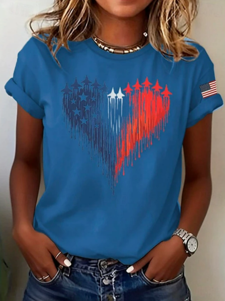 Women Independence Day (Flag) Short Sleeve Tee T-shirt Crew Neck Printing Casual Graphic Tee Summer Top, JustFashionNow T-Shirts, color:Blue|size:XXL - Image 2