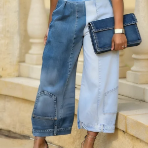 Urban Denim Color Block Loose Jeans, Jeans, color:Denim Blue|size:XXL, Stylewe