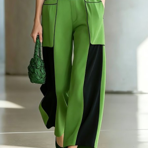 Urban Color Block Split Joint Straight Pants, Pants, color:Black-green|size:XXL, Stylewe