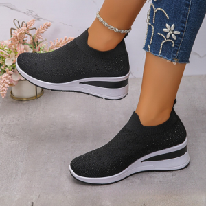 Contrast Stitching Mesh Fabric Shallow Shoes, JustFashionNow Creepers & Wedges, color:Black|size:43