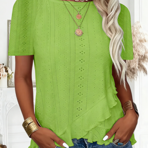 Women Plain Short Sleeve Tee T-shirt Crew Neck Elegant Summer Top, JustFashionNow T-Shirts, color:Lightgreen|size:XXL
