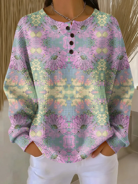 Women Floral Crew Neck Printing Casual Spring/Fall Long Sleeve Sweatshirt, JustFashionNow Sweatshirts & Hoodies, color:Purple|size:5XL