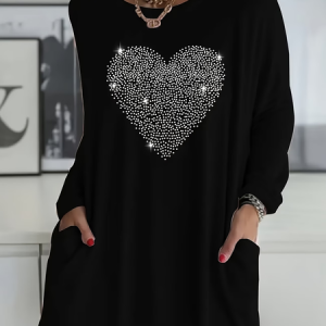 Women Heart/Cordate Long Sleeve Tee T-shirt Crew Neck Printing Vintage Spring/Fall Top, JustFashionNow T-Shirts, color:Black|size:5XL