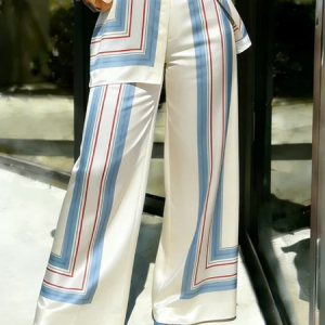 Urban Geometric Printing Wide Leg Pants, Pants, color:Blue|size:XXL, Stylewe