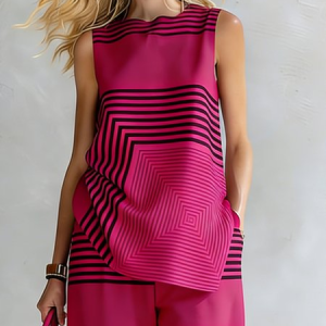 Urban Geometric Stripe Sleeveless Top Loose Fit Lightweight Daily, Tanks and Camis, color:Rose Red|size:XXL, Stylewe