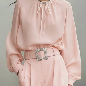 Elegant Plain Crew Neck  Blouse, Blouses and Shirts, color:Pink|size:XXL, Stylewe