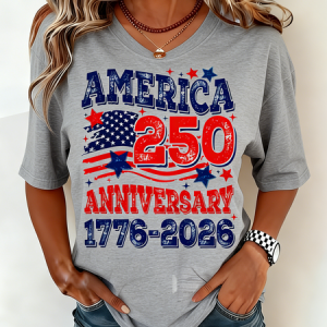 Women Independence Day (Flag) Short Sleeve Tee T-shirt Crew Neck Casual Summer Top, JustFashionNow T-Shirts, color:Gray|size:5XL