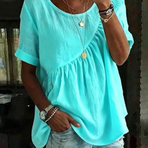 Women Plain Short Sleeve Tee T-shirt Crew Neck Casual Summer Top, JustFashionNow T-Shirts, color:Sky Blue|size:3XL