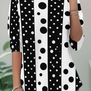 Women Polka Dots Long Sleeve Tee T-shirt Crew Neck Casual Tunic Spring/Fall Top, JustFashionNow T-Shirts, color:Black|size:5XL