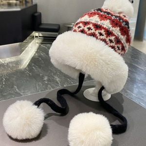 Winter Knitted Thickened Fleece-lined Neck Protector Warm Jacquard Pattern Versatile Casual Ear-covering Hat, JustFashionNow Women Hats, color:Red|size:One-size
