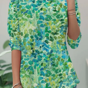 Women Leaf Long Sleeve Tee T-shirt Crew Neck Printing Casual Tunic Spring/Fall Top, JustFashionNow T-Shirts, color:Green|size:XXL