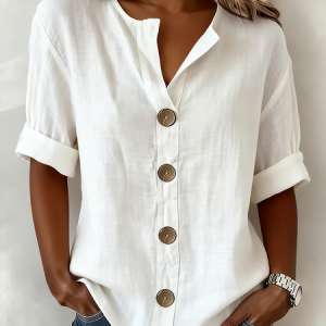 Women Plain Stand Collar Long Sleeve Shirt Buckle Casual Daily Spring/Fall Top, JustFashionNow Blouses, color:White|size:5XL