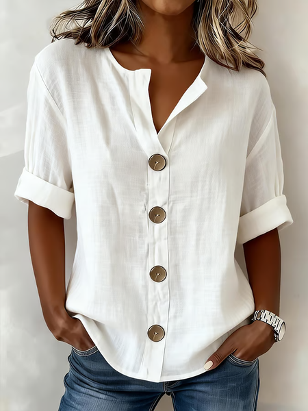 Women Plain Stand Collar Long Sleeve Shirt Buckle Casual Daily Spring/Fall Top, JustFashionNow Blouses, color:White|size:5XL