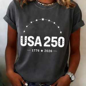 Women USA/US/American Short Sleeve Tee T-shirt Crew Neck Casual Summer Top, JustFashionNow T-Shirts, color:Deep Gray|size:5XL