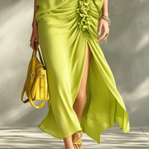 Urban 3D Floral Plain Maxi Skirt, Skirts, color:Green|size:XXL, Stylewe