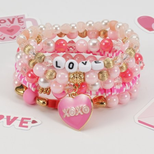Bowknot Red Rhinestone Heart Valentine's Day Polymer Clay And Artificial Crystal Spliced ​​multi-layer Elastic Bracelet A Perfect Gift For Best Friends, JustFashionNow Bracelets, color:Color7|size:One-size