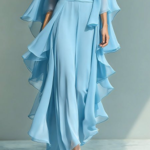 Elegant Plain Peplum Wide Leg Pants, Pants, color:Blue|size:XXL, Stylewe