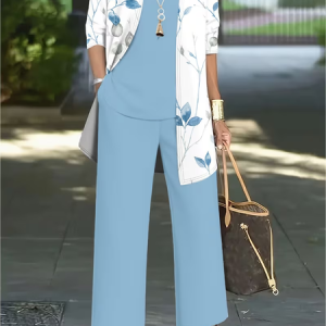 Women Floral Printing Matching Outfit Daily Long Sleeve Casual Spring/Fall Multi-Piece Set Matching Set, JustFashionNow Suit Set, color:Blue|size:XXL