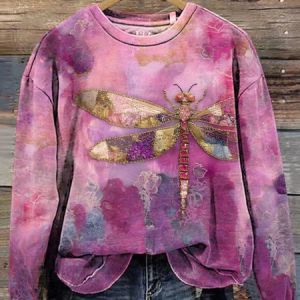 Women Dragonfly Crew Neck Printing Casual Spring/Fall Long Sleeve Sweatshirt, JustFashionNow Sweatshirts & Hoodies, color:Purple|size:XXL