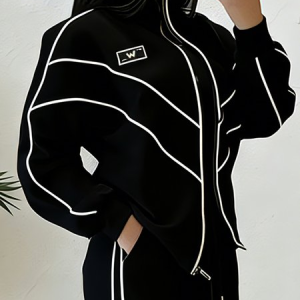 Casual Color Block Blazer Loose Stand Collar H-Line Daily Jacket, Jackets, color:Black|size:XXL, Stylewe